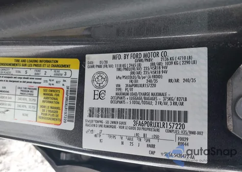 2020 Ford Fusion Hybrid Titanium from USA, damaged, VIN 3FA6P0RUXLR157220